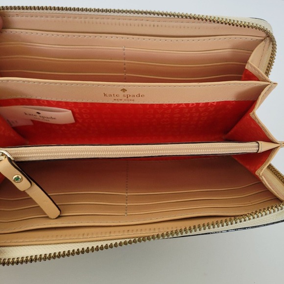 Kate Spade Neda Wallet Clutch Accordion Geniue Leather Zip Around Ivory Black - Picture 4 of 10